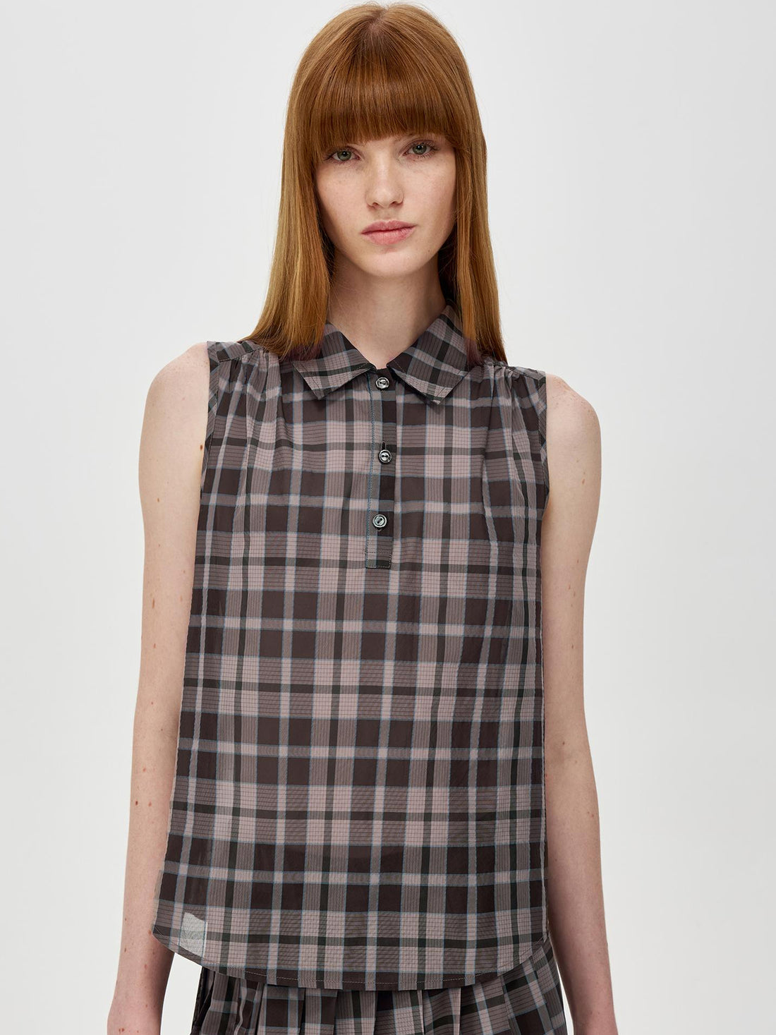 Northbutsouth Japanese Checkered Sleeveless Vest Pleated Skirt Set