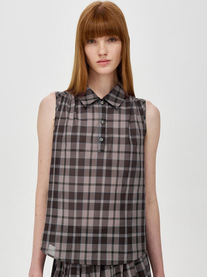 Northbutsouth Japanese Checkered Sleeveless Vest Pleated Skirt Set
