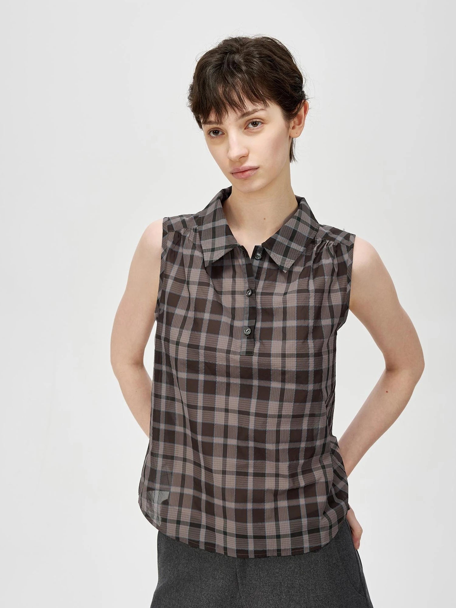 Japanese Checkered Sleeveless Vest Pleated Skirt Set
