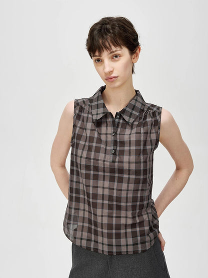 Japanese Checkered Sleeveless Vest Pleated Skirt Set