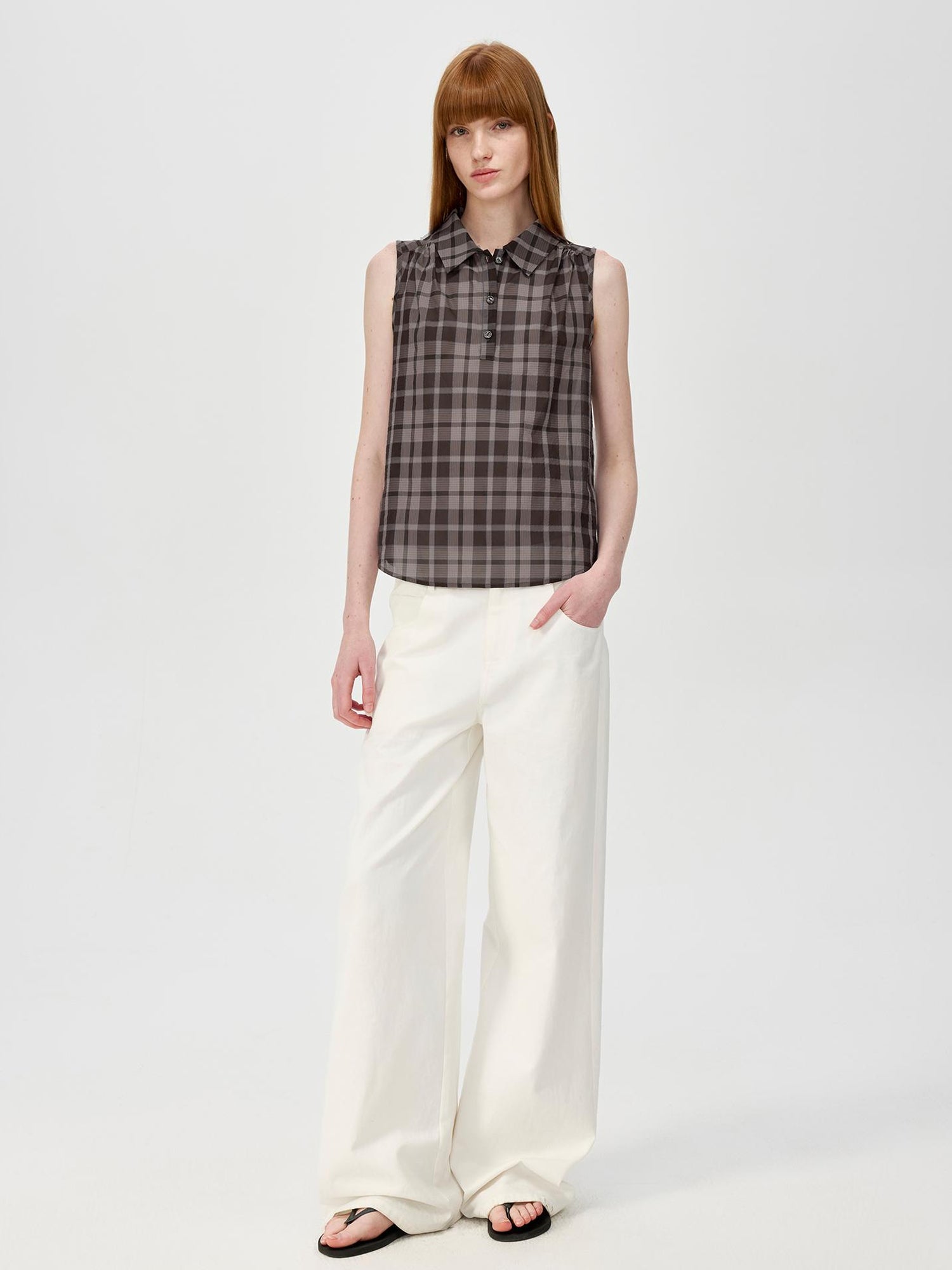 Northbutsouth Japanese Checkered Sleeveless Vest Pleated Skirt Set
