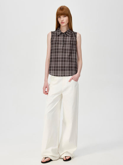 Northbutsouth Japanese Checkered Sleeveless Vest Pleated Skirt Set