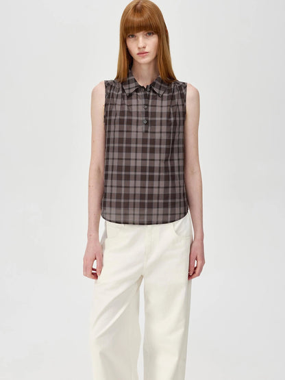 Japanese Checkered Sleeveless Vest Pleated Skirt Set