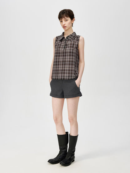 Northbutsouth Japanese Checkered Sleeveless Vest Pleated Skirt Set