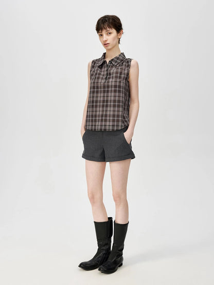 Japanese Checkered Sleeveless Vest Pleated Skirt Set