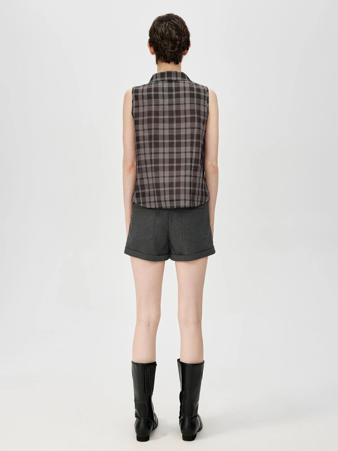 Japanese Checkered Sleeveless Vest Pleated Skirt Set