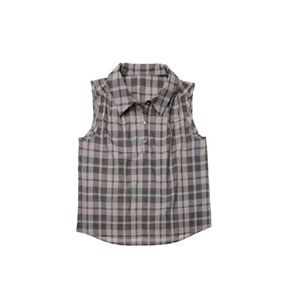 Northbutsouth Japanese Checkered Sleeveless Vest Pleated Skirt Set MISSTT