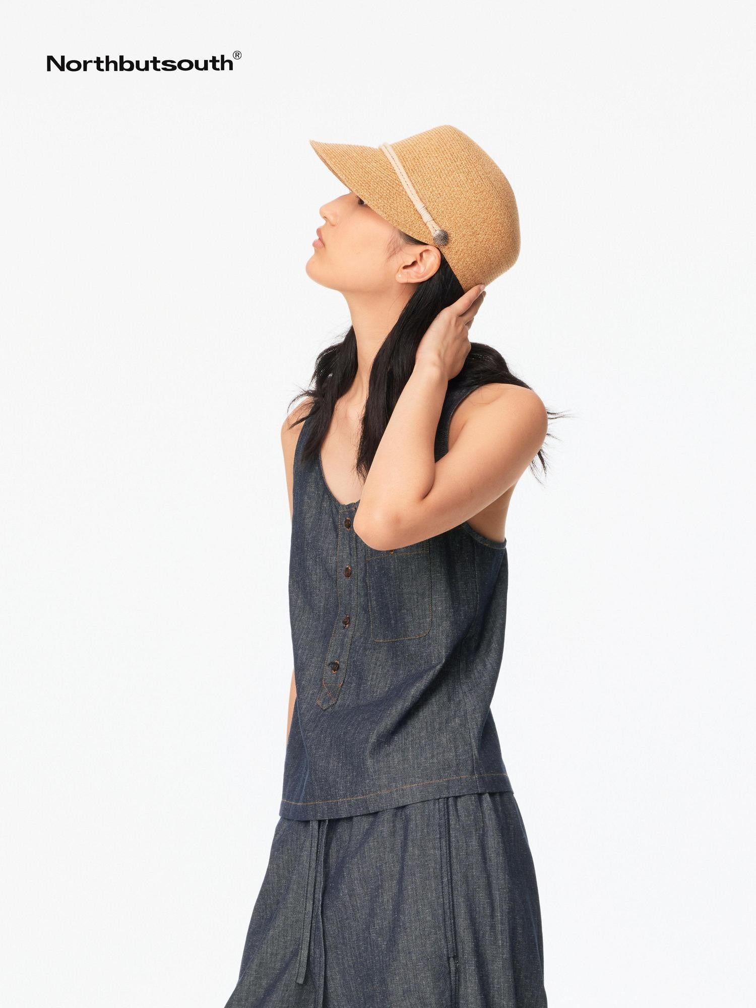 Northbutsouth Japanese Straw Woven Equestrian Round Top Curved Brim Women&