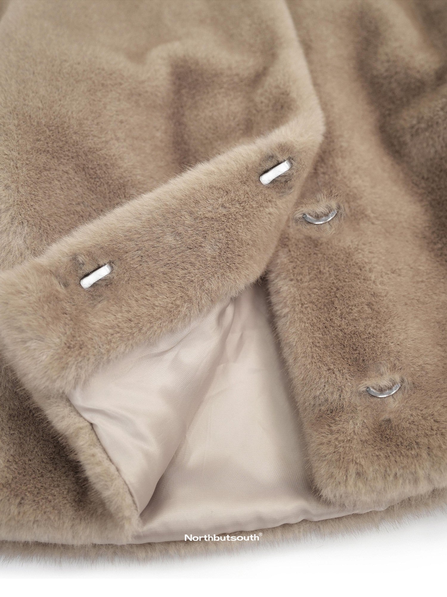 Northbutsouth Khaki Fluffy Stand Collar Cropped Loose Fit Women&