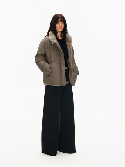 Northbutsouth Khaki Shearling Lined Stand Collar Women&