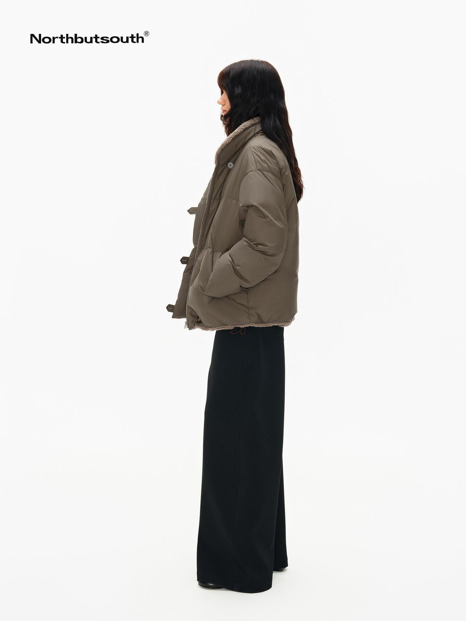 Northbutsouth Khaki Shearling Lined Stand Collar Women&