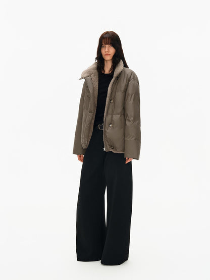 Northbutsouth Khaki Shearling Lined Stand Collar Women&