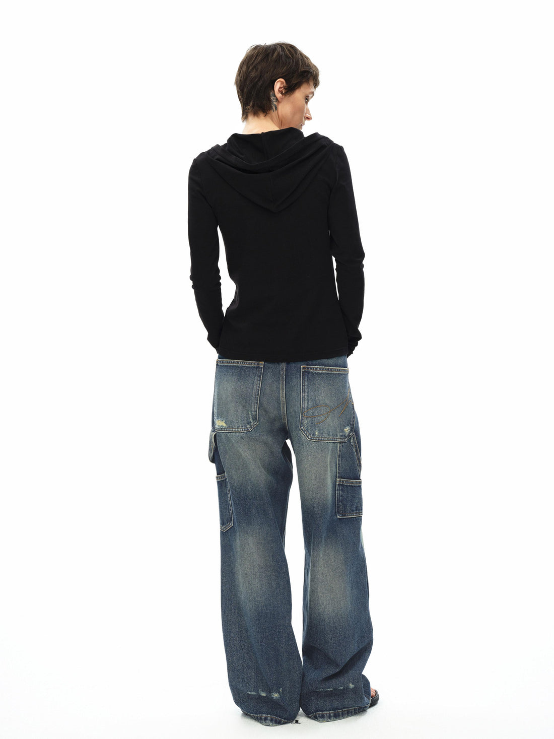 Northbutsouth Knee Rip Distressed Mid Rise Denim Trousers