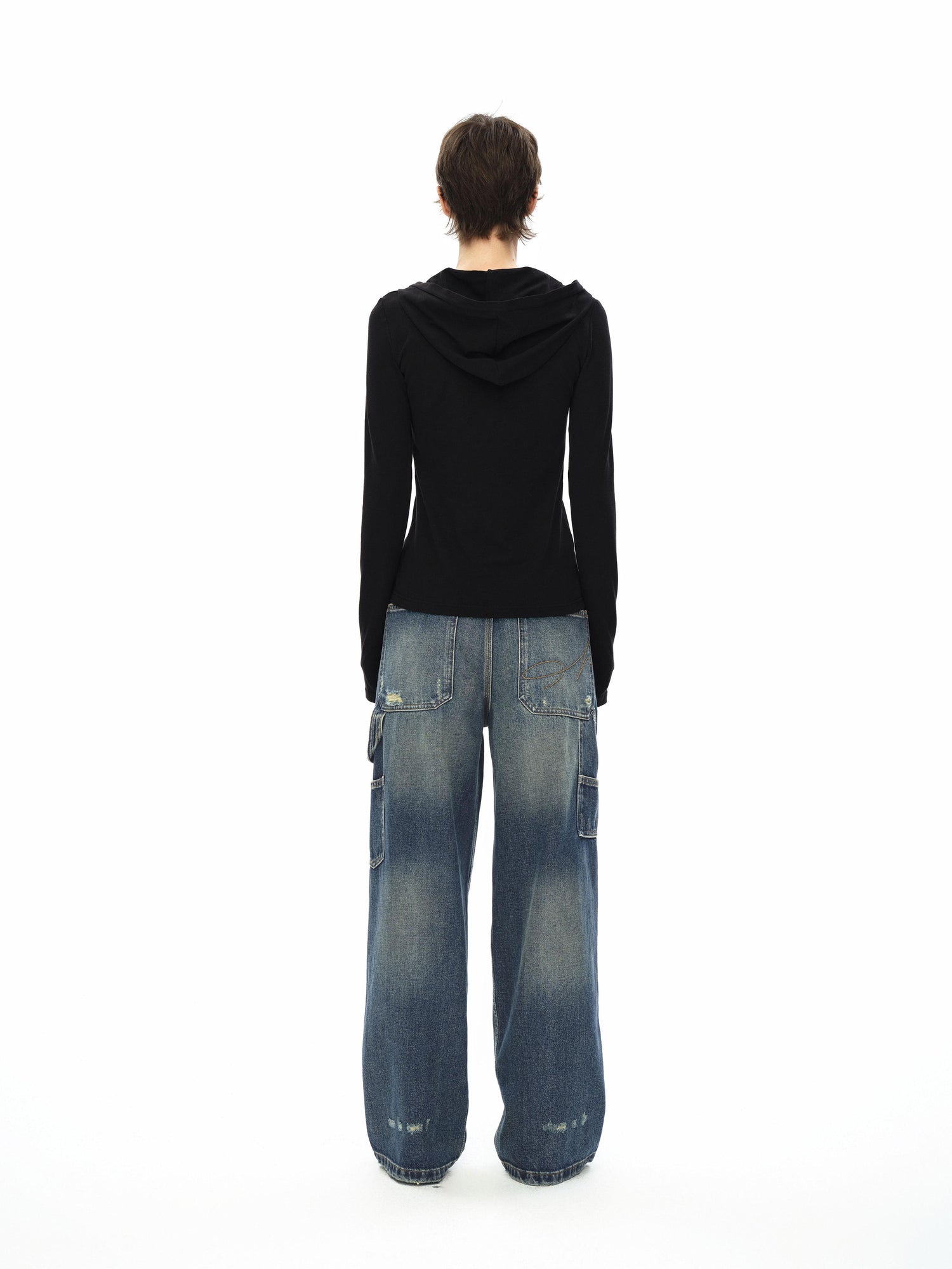 Northbutsouth Knee Rip Distressed Mid Rise Denim Trousers