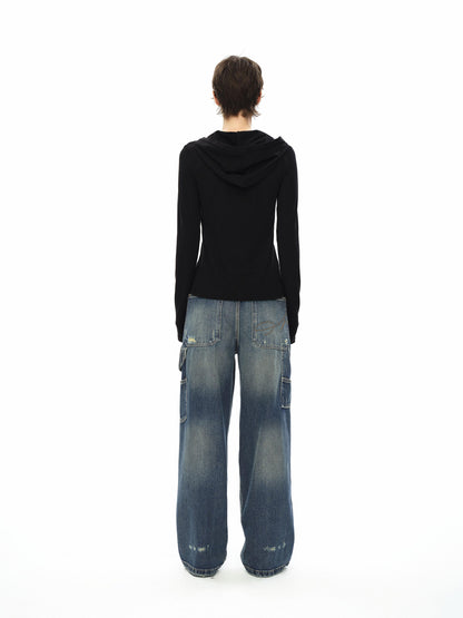 Northbutsouth Knee Rip Distressed Mid Rise Denim Trousers