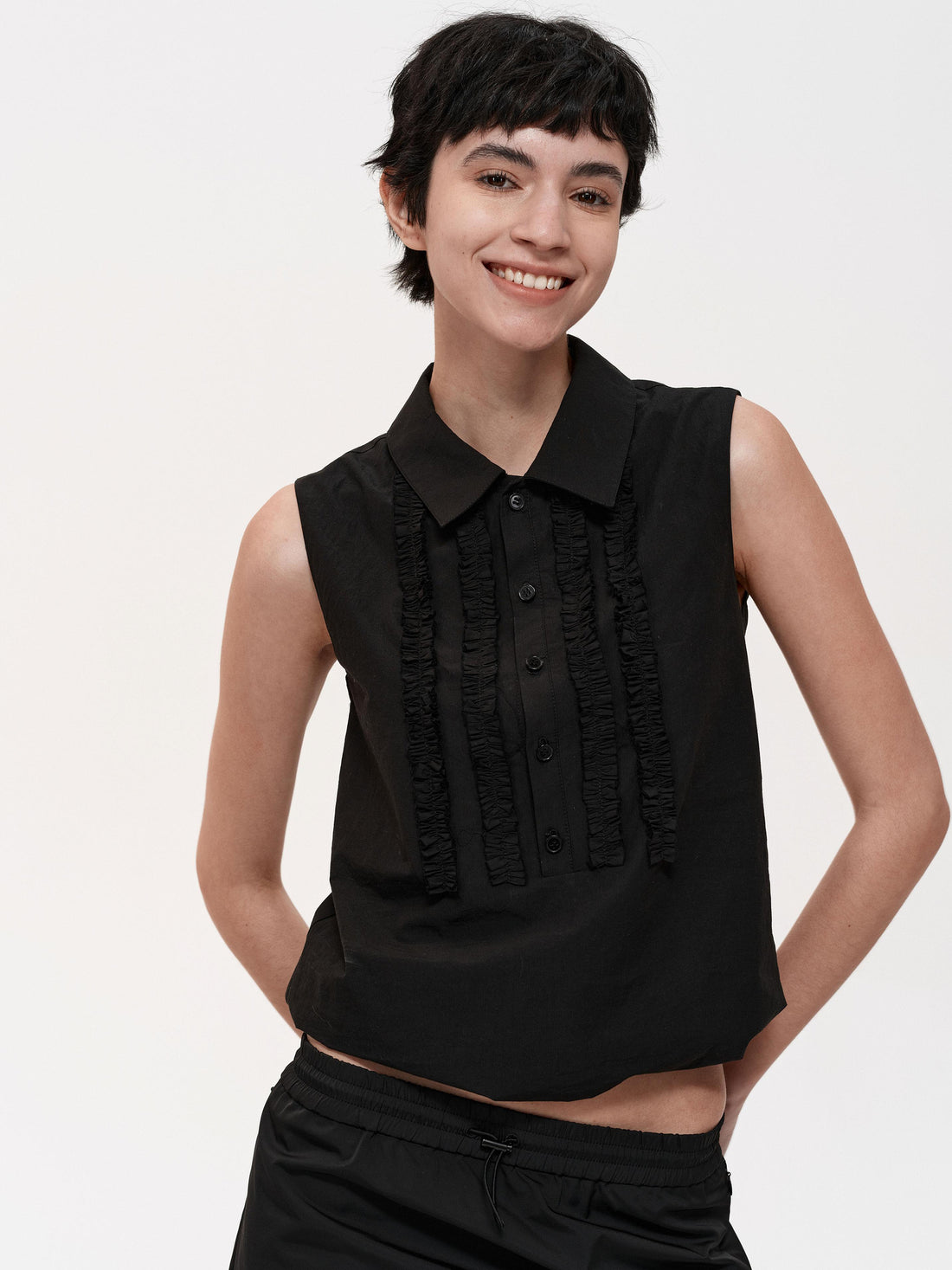 Northbutsouth Lace Ruffle Semi Open Neck Lightweight Adjustable Cotton Vest