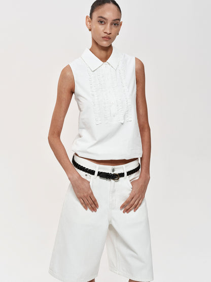 Northbutsouth Lace Ruffle Semi Open Neck Lightweight Adjustable Cotton Vest