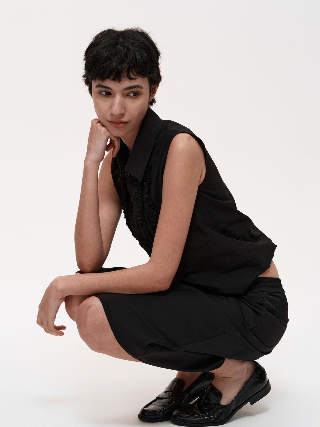 Northbutsouth Lace Ruffle Semi Open Neck Lightweight Adjustable Cotton Vest