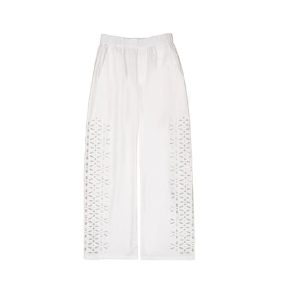 Northbutsouth Laser-Cut Hollow-Out Straight-Leg Pants In Black And White MISSTT
