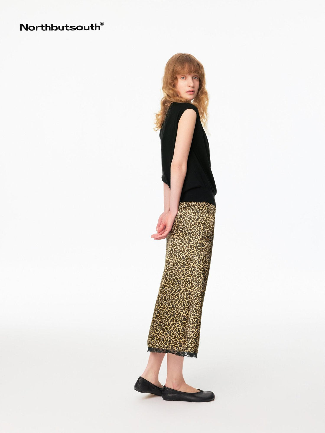 Northbutsouth Leopard Print A Line Spliced Lace Natural Waist Women&