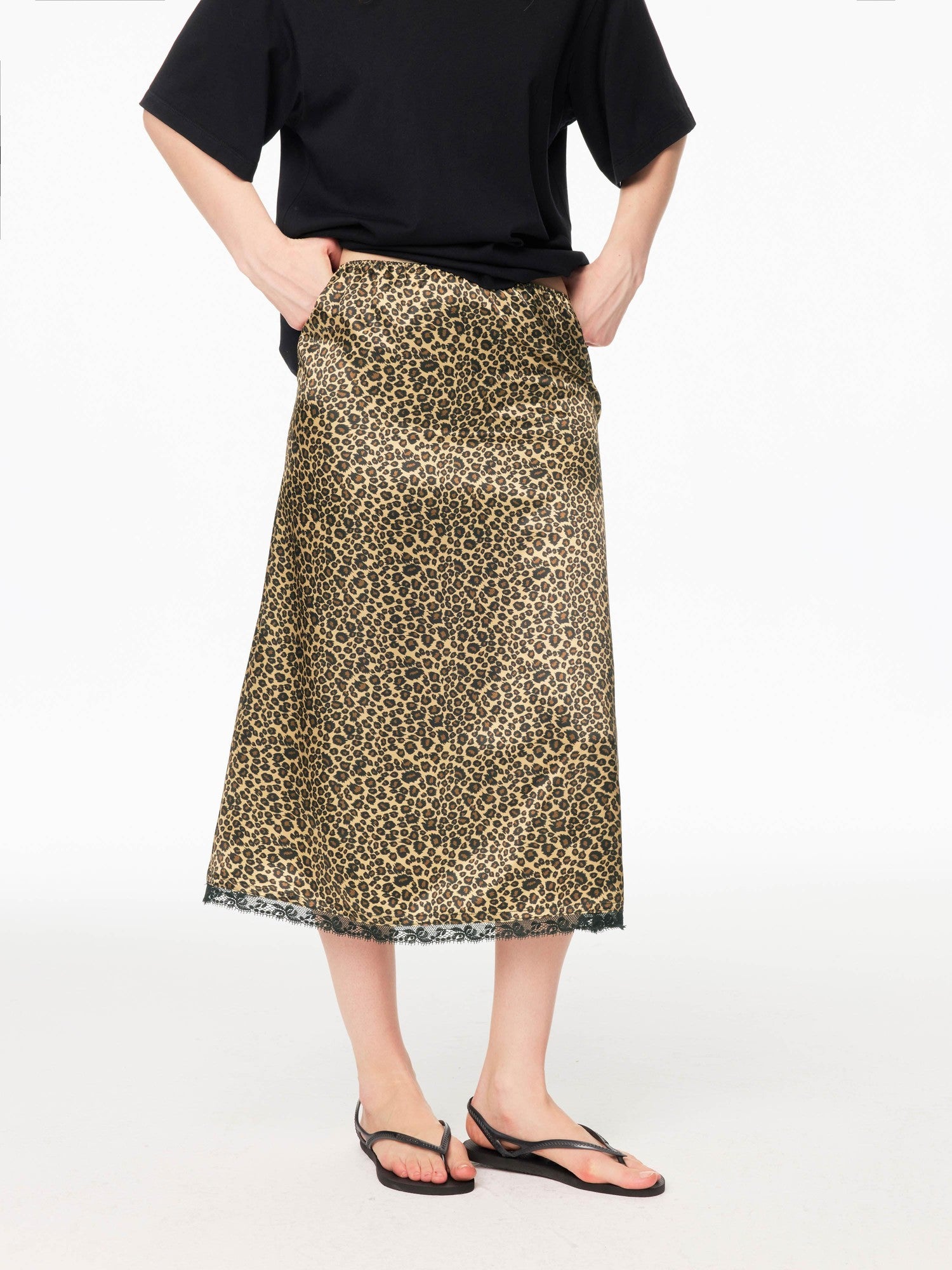 Northbutsouth Leopard Print A Line Spliced Lace Natural Waist Women&