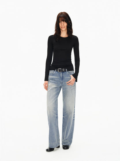 Light Washed Blue Textured Vintage Women&