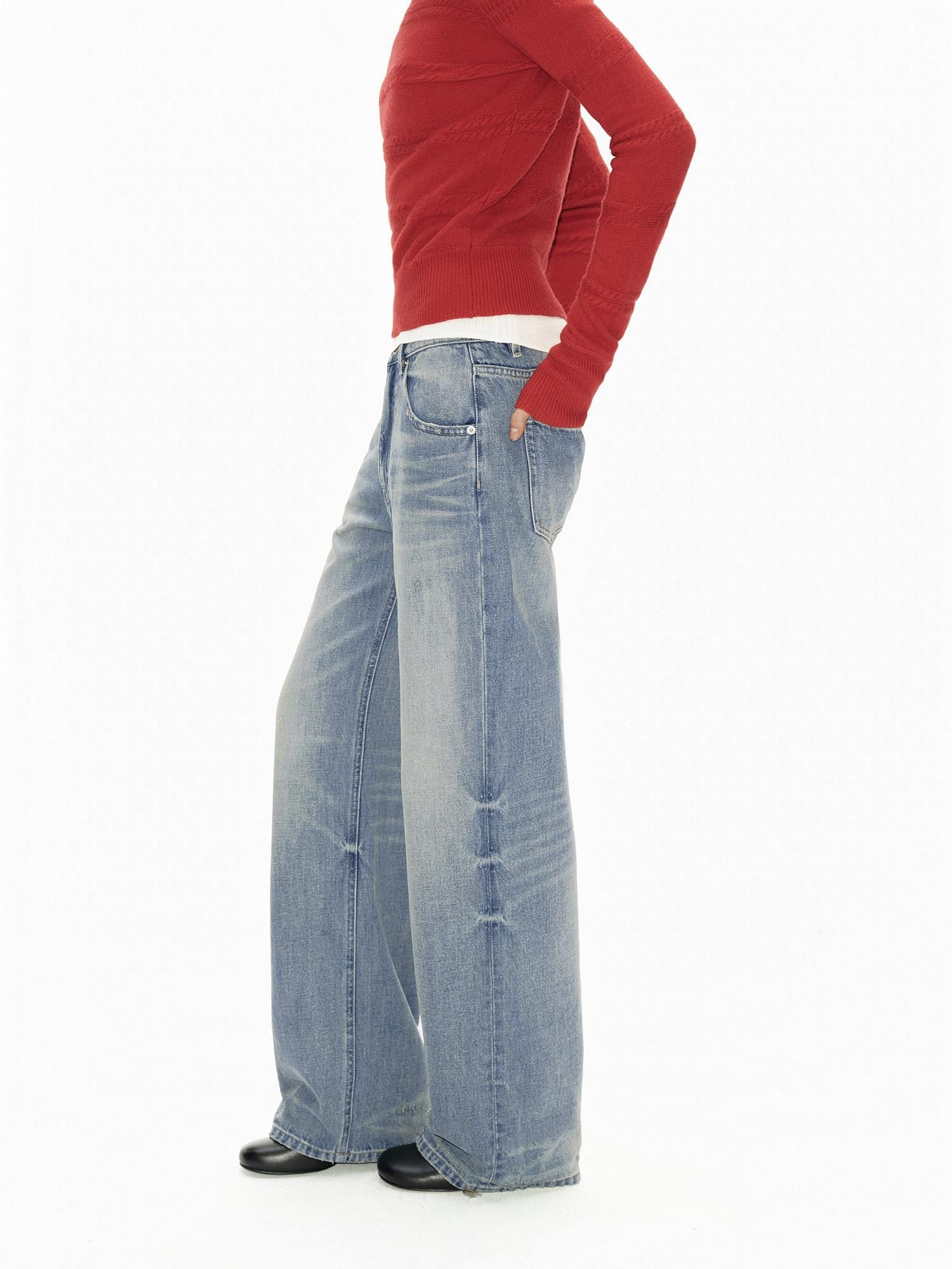 Light Washed Blue Textured Vintage Women&