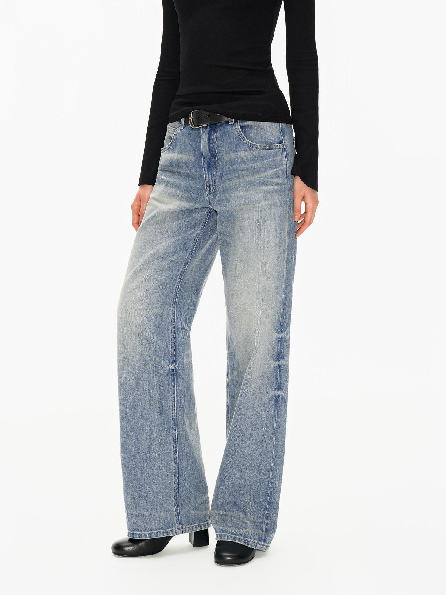 Light Washed Blue Textured Vintage Women&