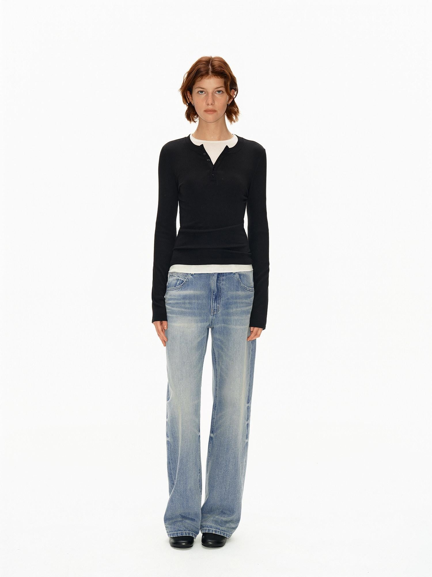 Light Washed Blue Textured Vintage Women&