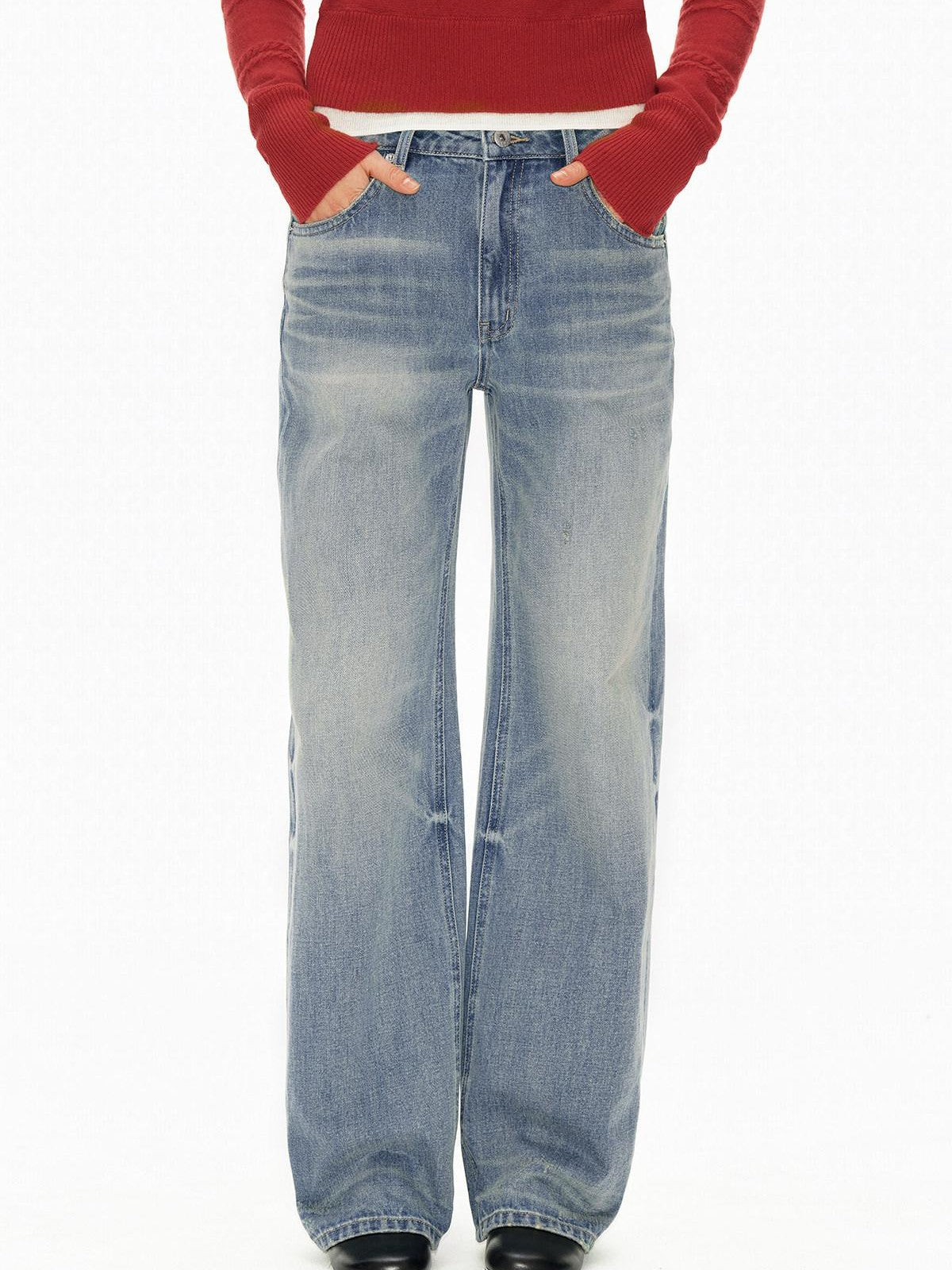 Light Washed Blue Textured Vintage Women&