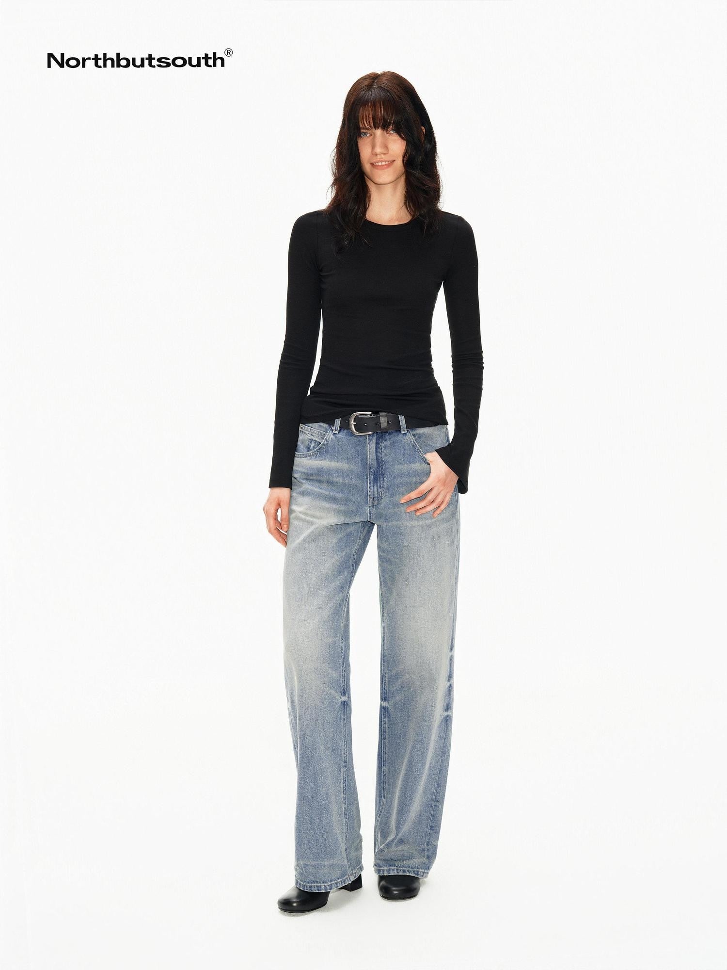 Light Washed Blue Textured Vintage Women&