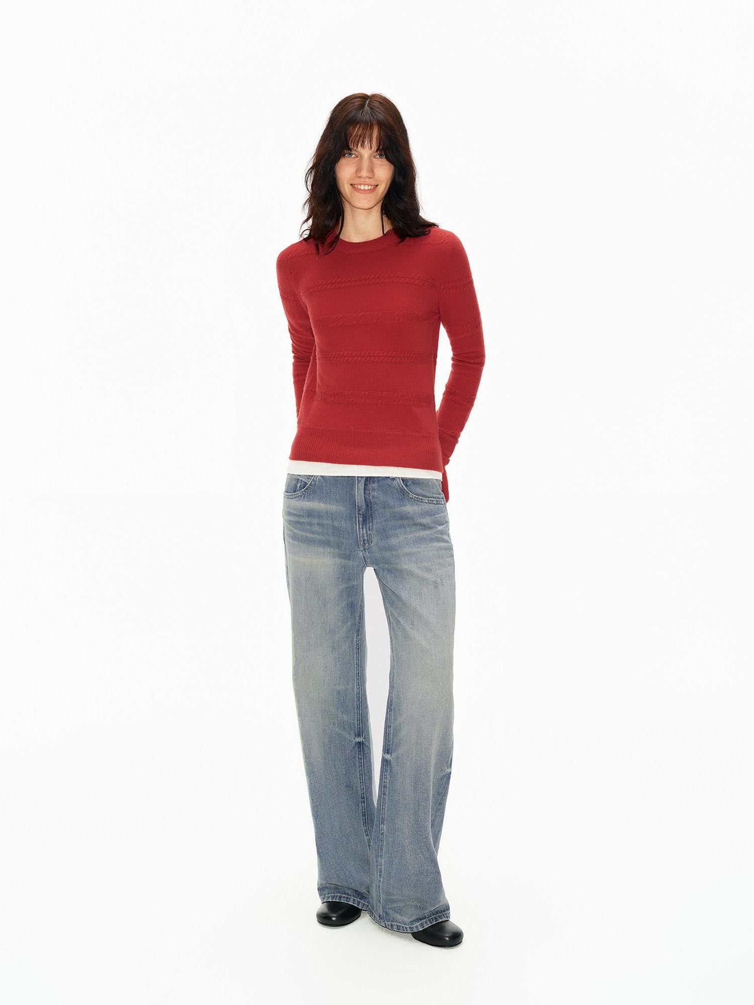 Light Washed Blue Textured Vintage Women&
