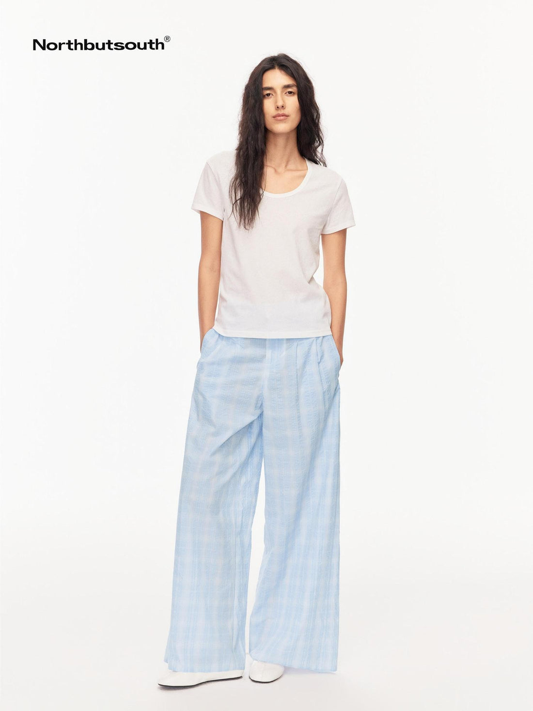 Northbutsouth Lightweight Bubble Texture Plaid Mid Rise Women&