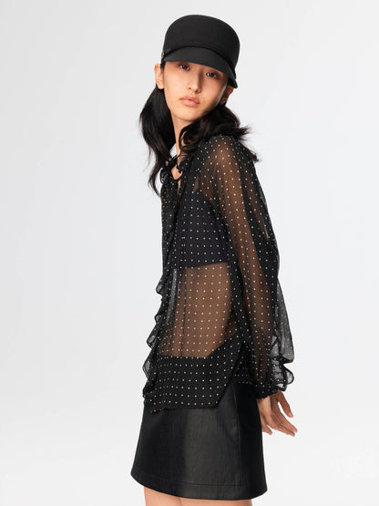 Northbutsouth Lightweight Polka Dot Crinkle Ruffle Women&