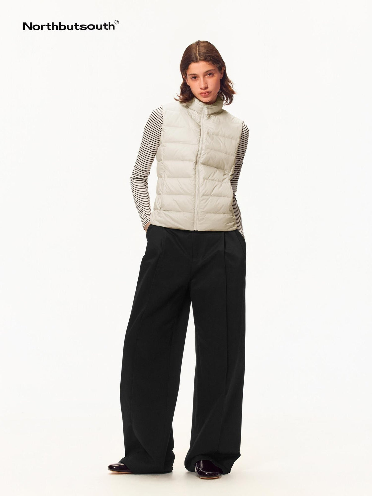 Northbutsouth Lightweight Stand Collar Detachable Hood 90 White Duck Down Women&