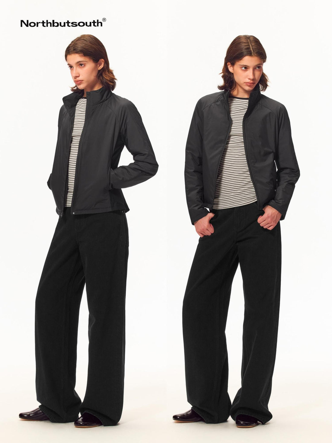 Northbutsouth Lightweight Stand Collar Raglan Sleeve Ribbed Side Panel Slim Women&