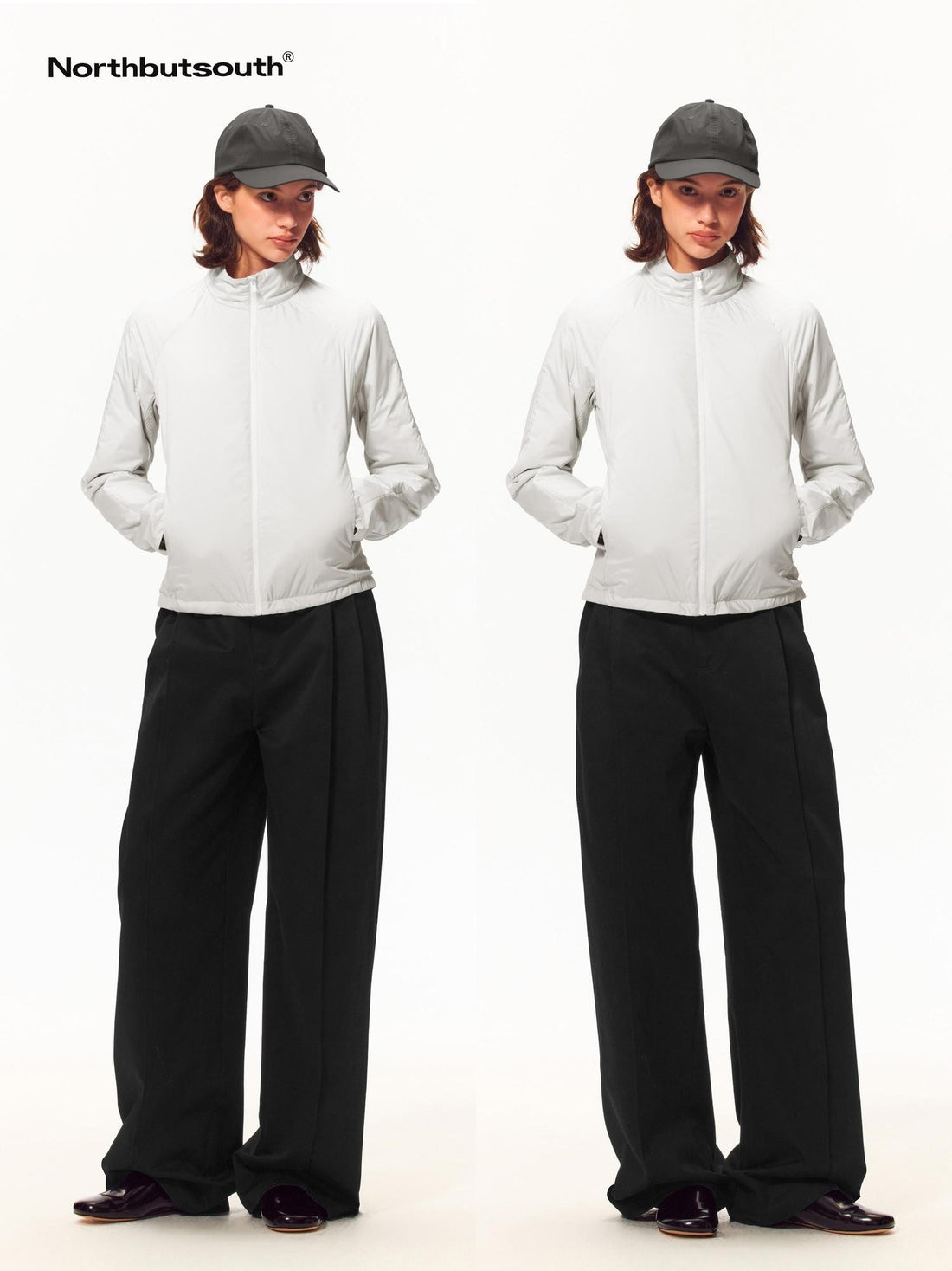 Northbutsouth Lightweight Stand Collar Raglan Sleeve Ribbed Side Panel Slim Women&