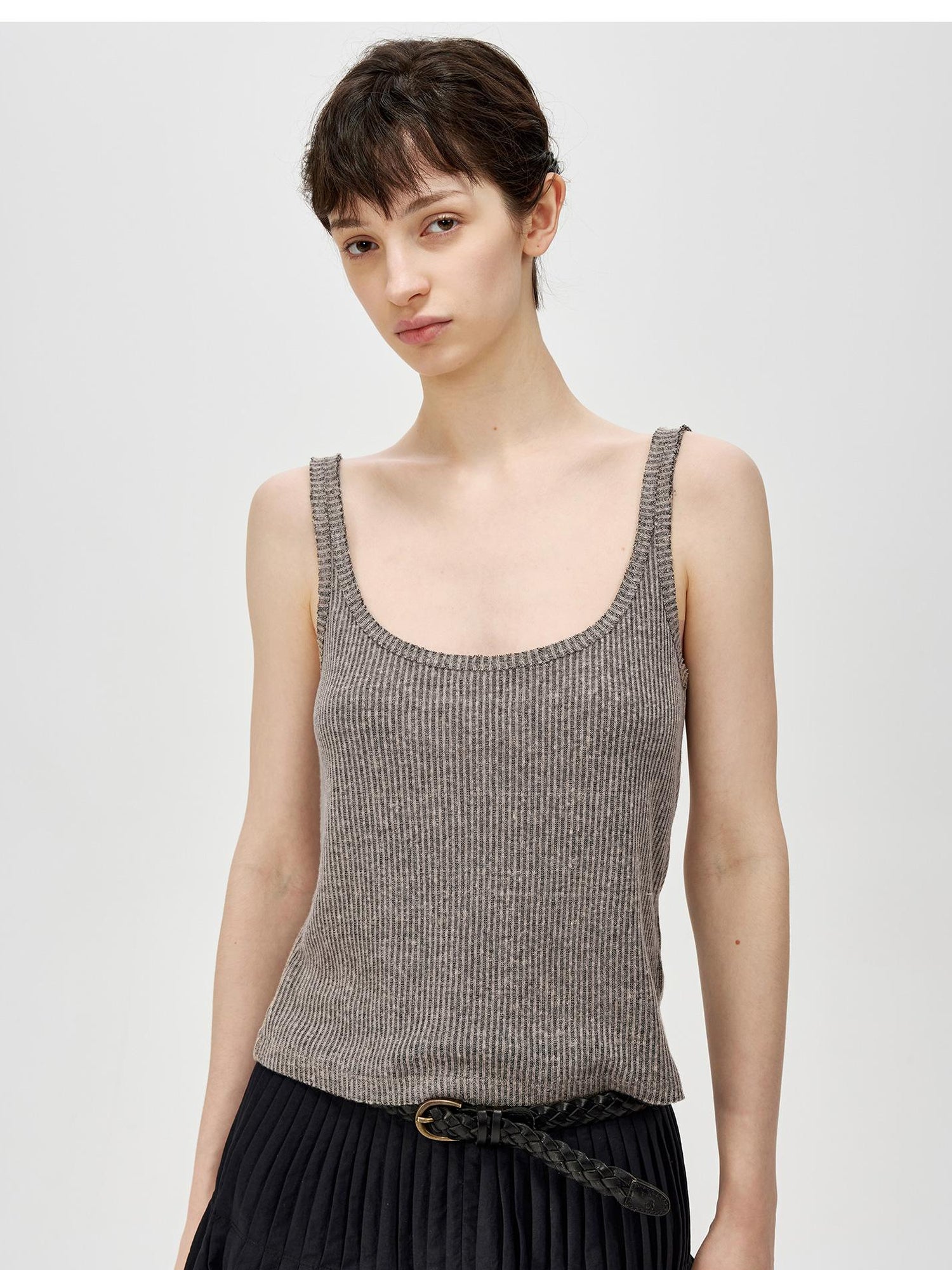 Northbutsouth Linen Relaxed Frayed Edge Ribbed Vest