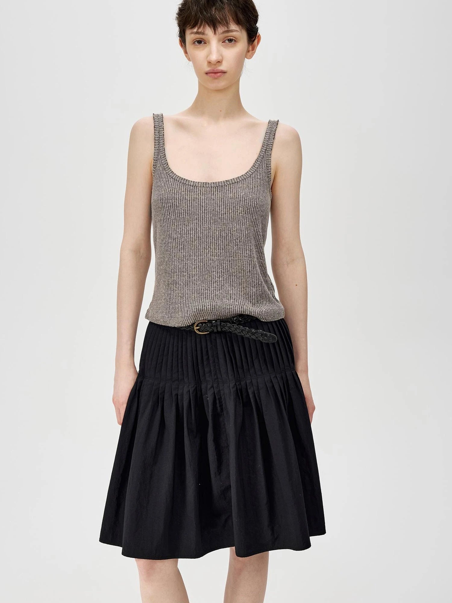 Linen Relaxed Frayed Edge Ribbed Vest