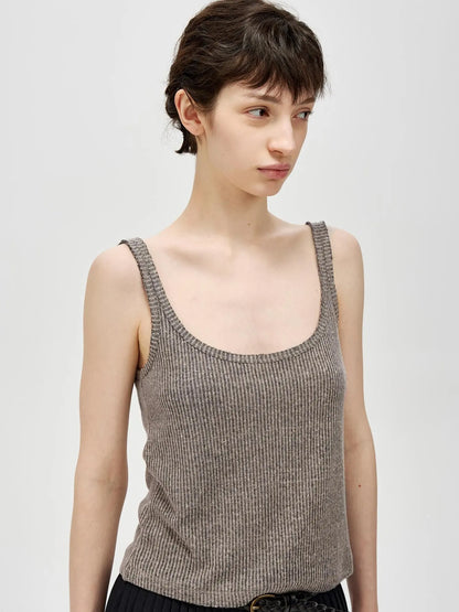 Linen Relaxed Frayed Edge Ribbed Vest