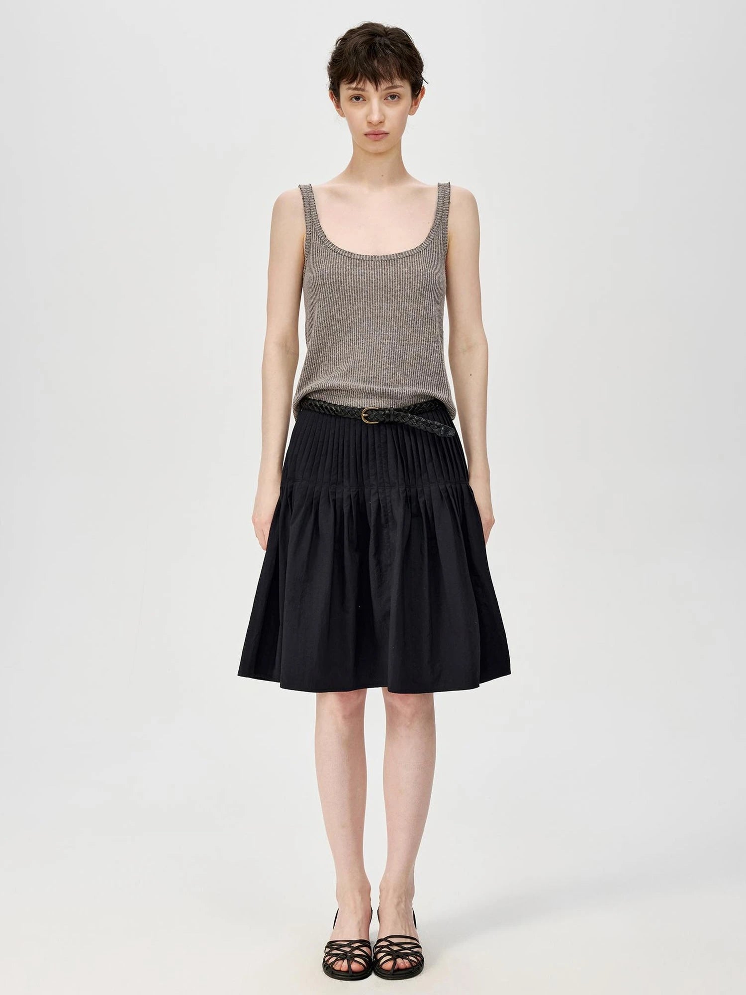 Linen Relaxed Frayed Edge Ribbed Vest