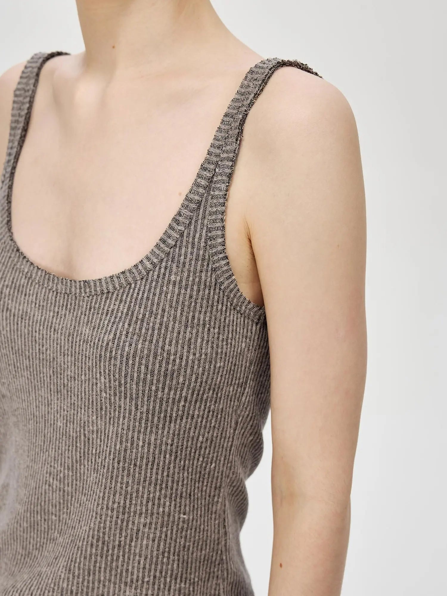 Linen Relaxed Frayed Edge Ribbed Vest