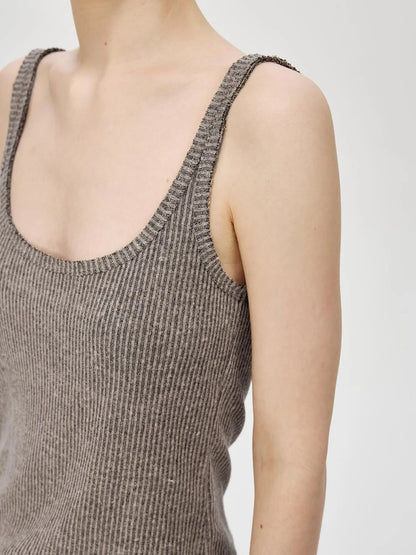 Linen Relaxed Frayed Edge Ribbed Vest