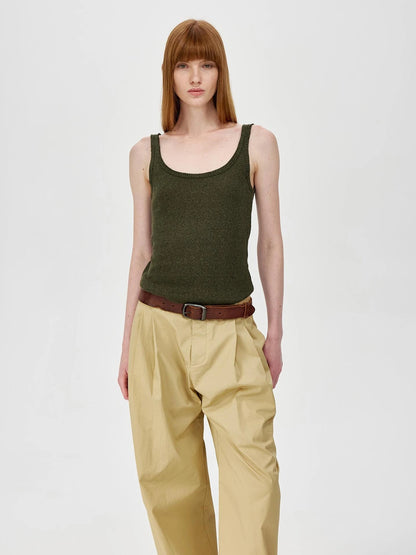 Linen Relaxed Frayed Edge Ribbed Vest