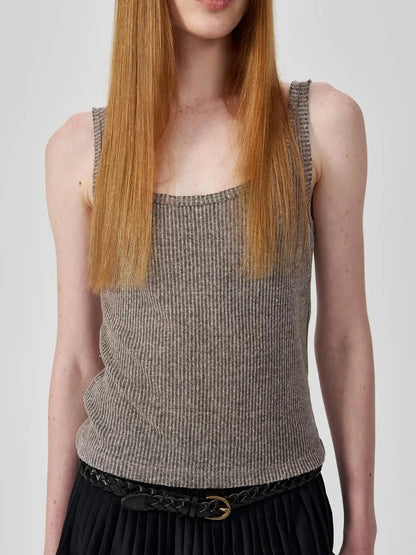 Linen Relaxed Frayed Edge Ribbed Vest