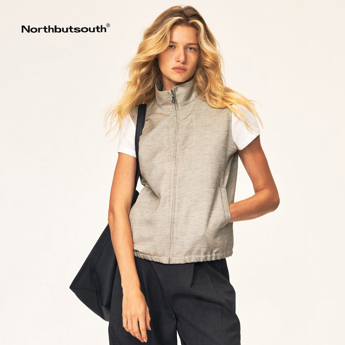 Northbutsouth_Loose_Fit_Stand_Collar_Elastic_Hem_Cotton_Linen_Women&