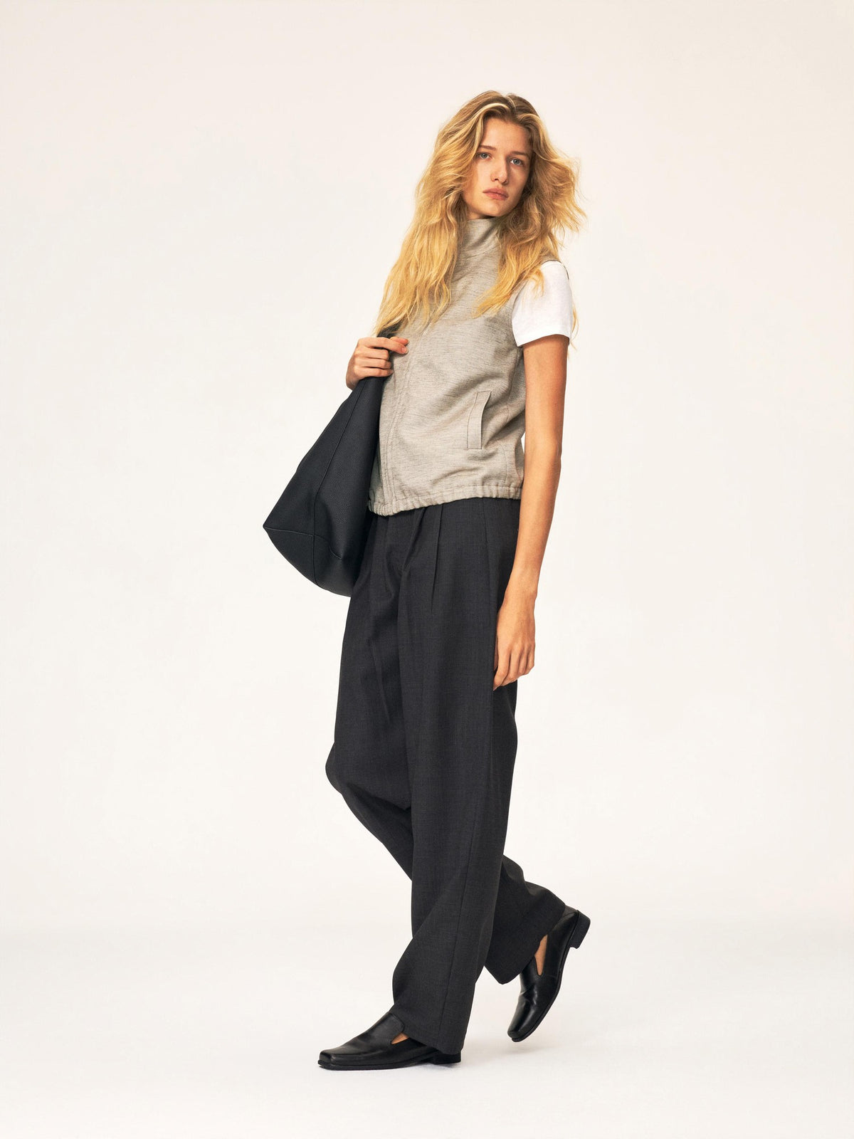 Northbutsouth Loose Fit Stand Collar Elastic Hem Cotton Linen Women&