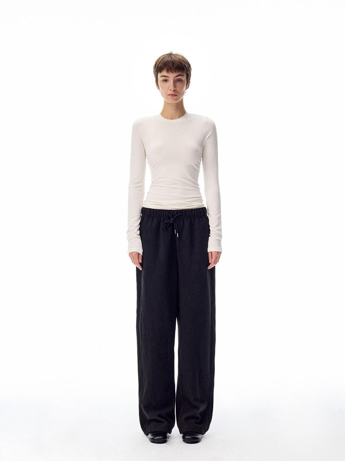 Northbutsouth Loose Thermal Fleece Elastic Waist Curved Women&