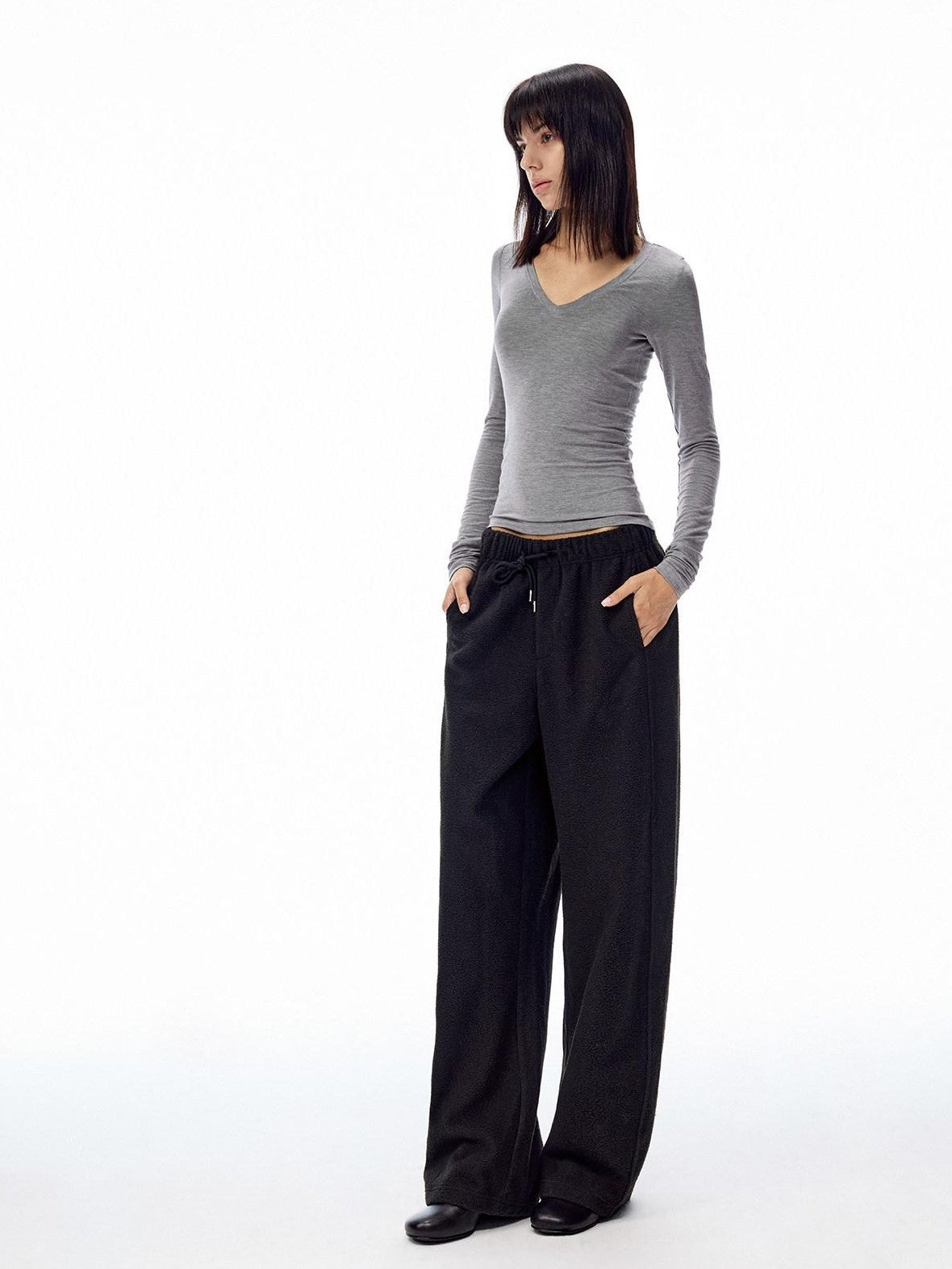 Northbutsouth Loose Thermal Fleece Elastic Waist Curved Women&