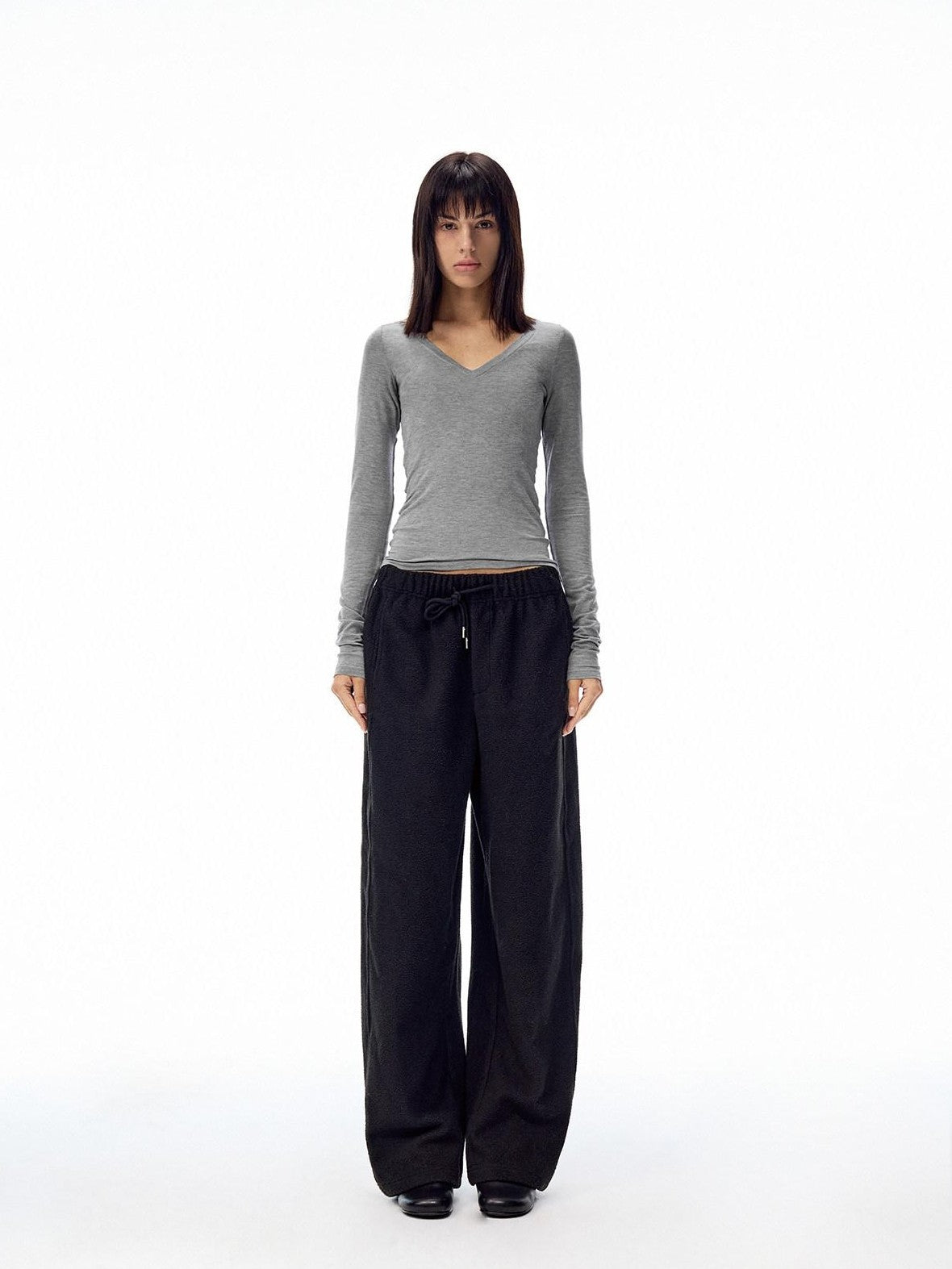 Northbutsouth Loose Thermal Fleece Elastic Waist Curved Women&
